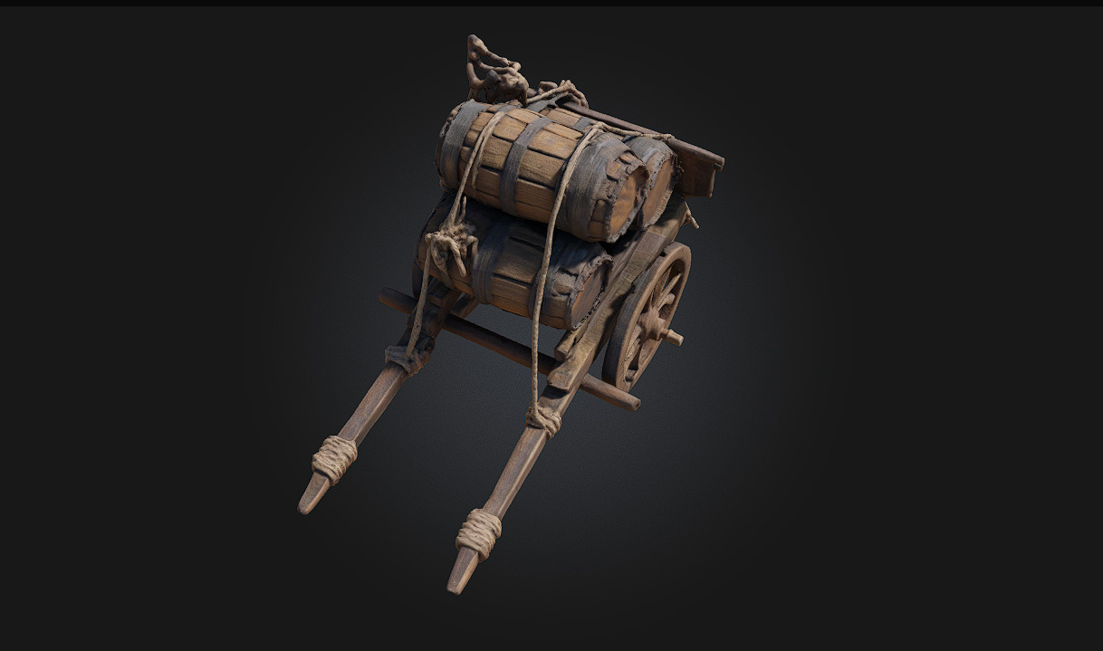Barrel Cart Rustic Utility on Wheeled Framework 3D model_5