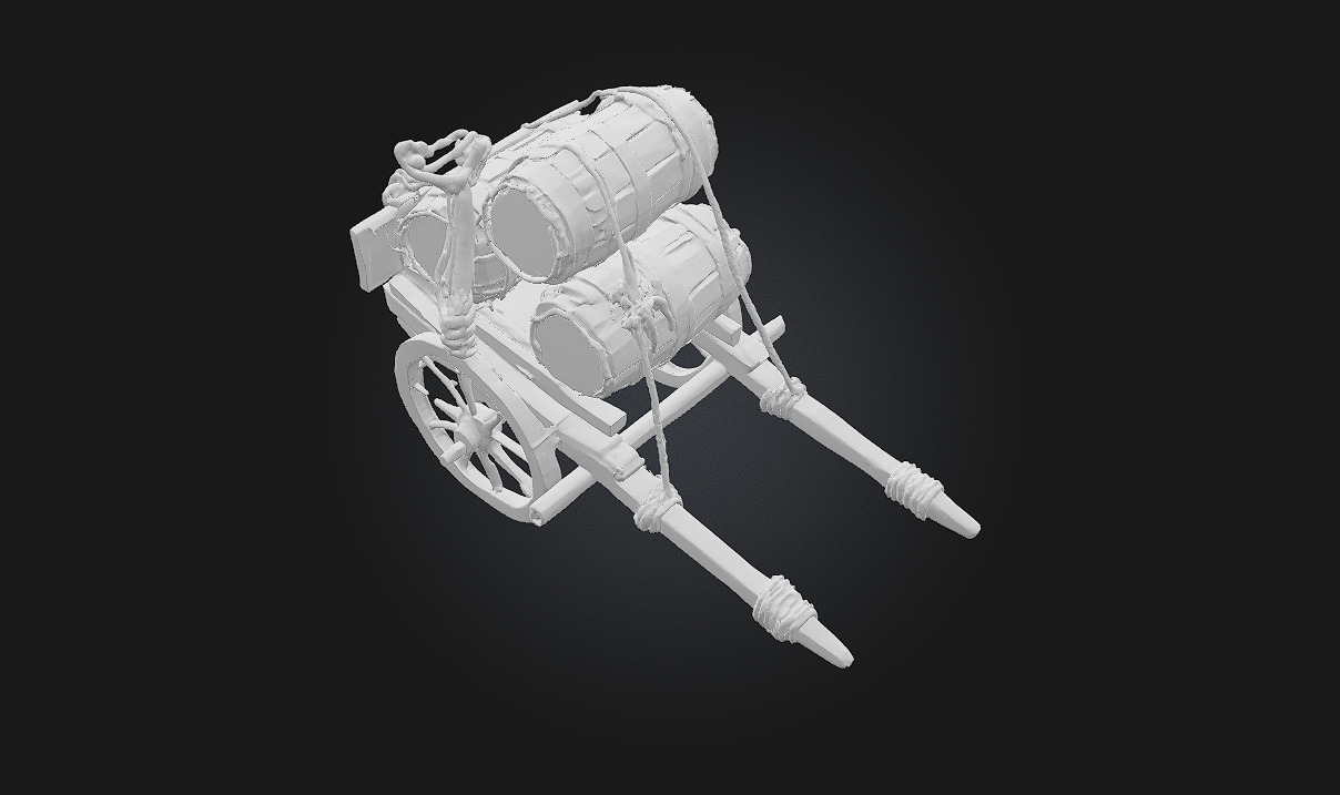 Barrel Cart Rustic Utility on Wheeled Framework 3D model_7