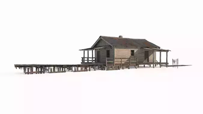 19th century architecture seaside wooden house 3D model