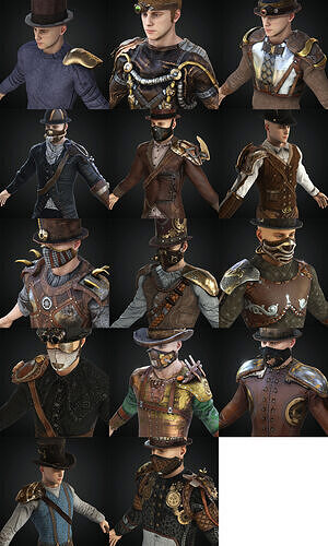 Steampunk rigged character pack 14 Low-poly 3D model