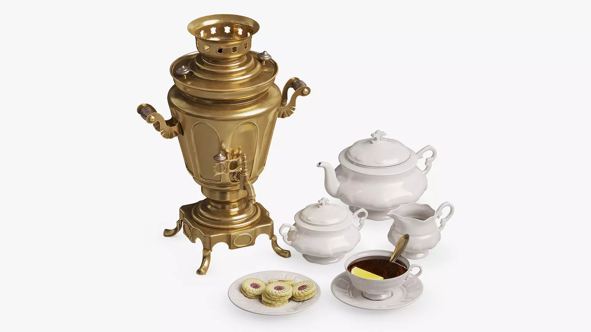 Tea set with samovar 3D model