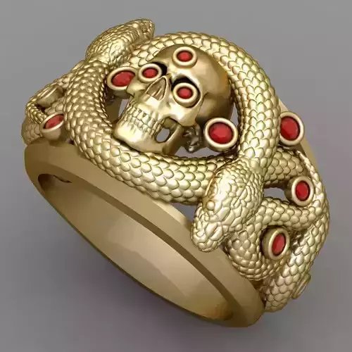 Antique Snake Ring With Red Diamonds 