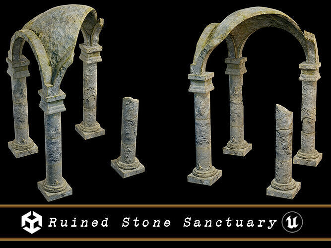 Ruined Stone Sanctuary Shrine Low-poly 3D model