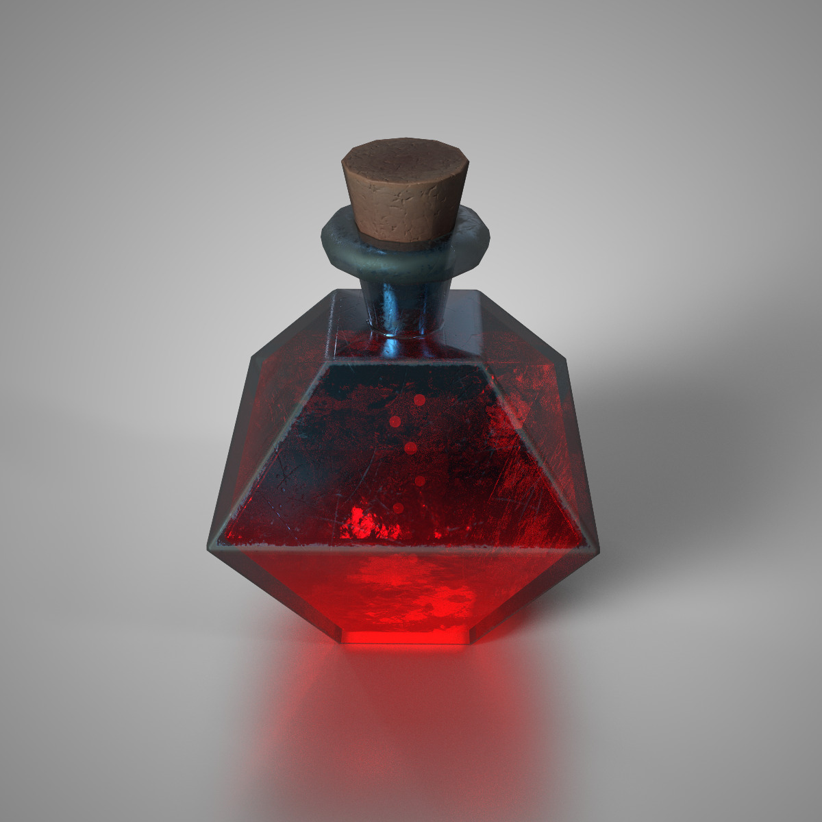 Fantasy Red Health Potion Diamond Glass Bottle Game Ready Low-poly 3D model_3