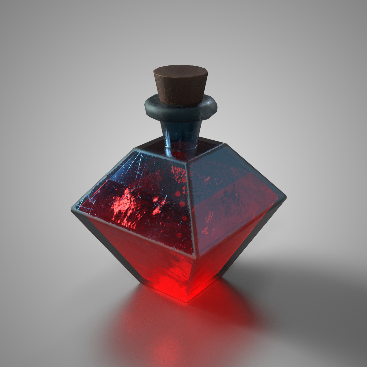 Fantasy Red Health Potion Diamond Glass Bottle Game Ready Low-poly 3D model_1
