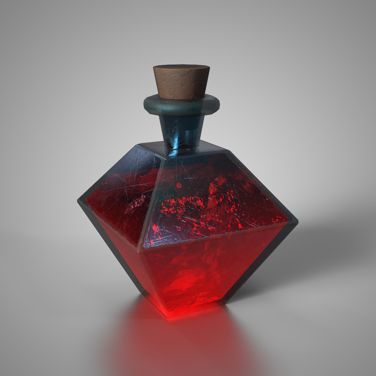 Fantasy Red Health Potion Diamond Glass Bottle Game Ready Low-poly 3D model_2