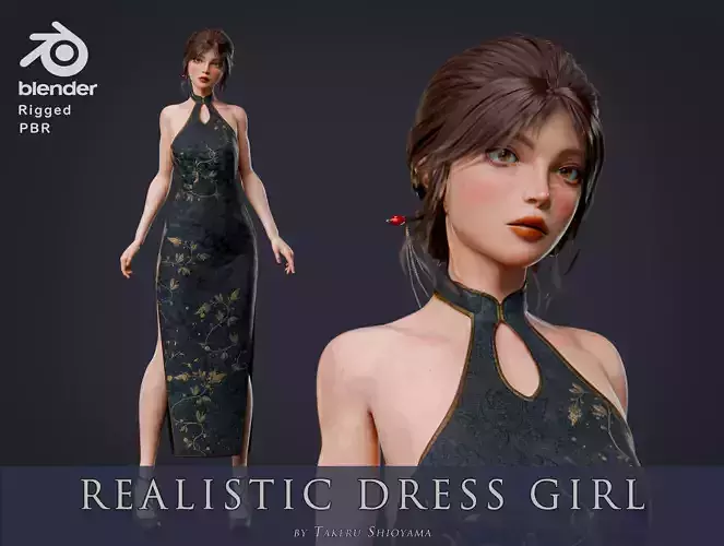 Realistic Dress Girl - Rigged Ready 3D model