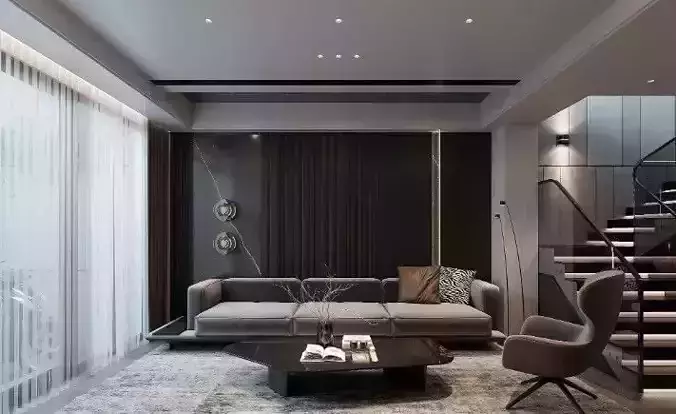  Living Room- Kitchen Interior Model