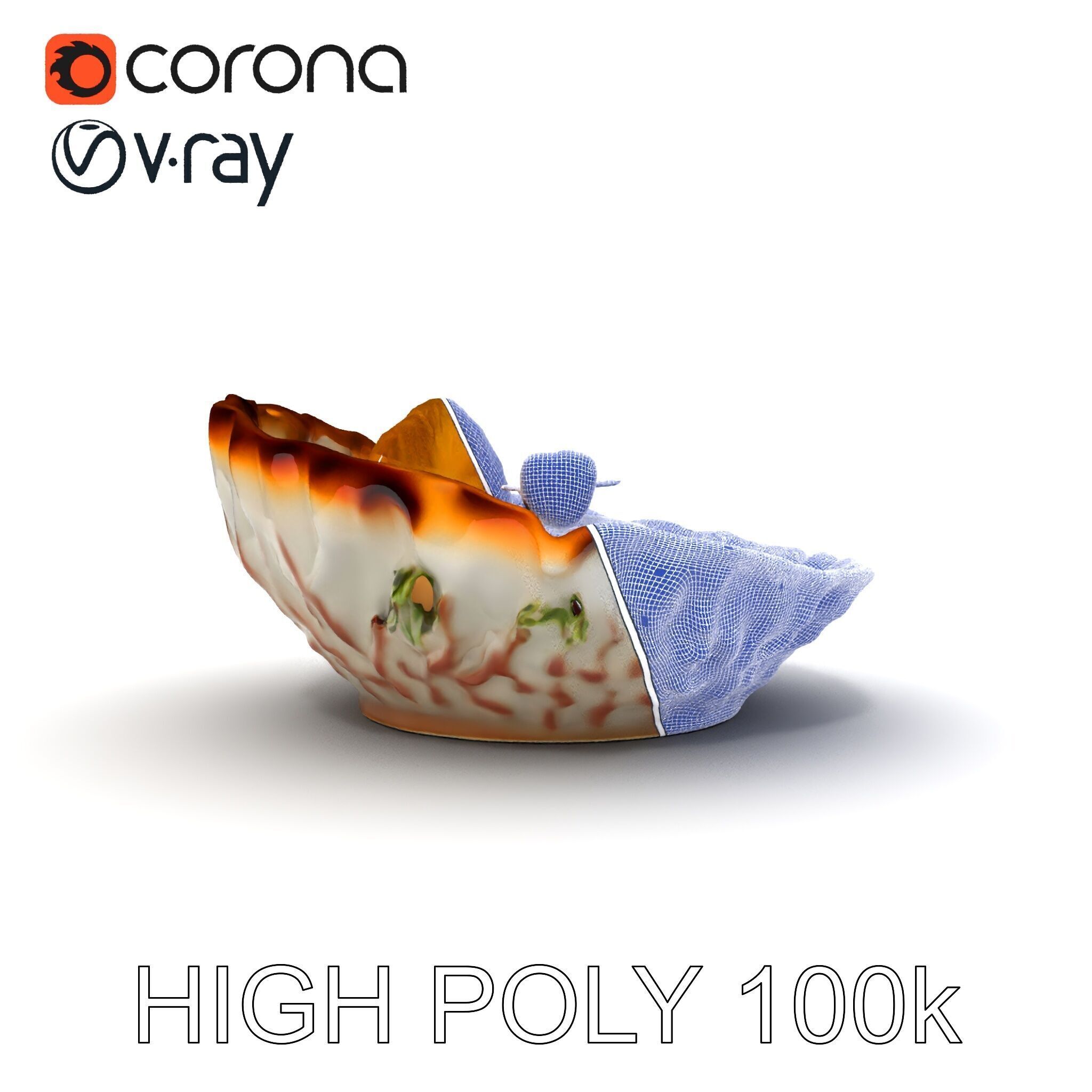 Elegant Dessert Dish with Shell Plate Model Pack Low-poly 3D model_14