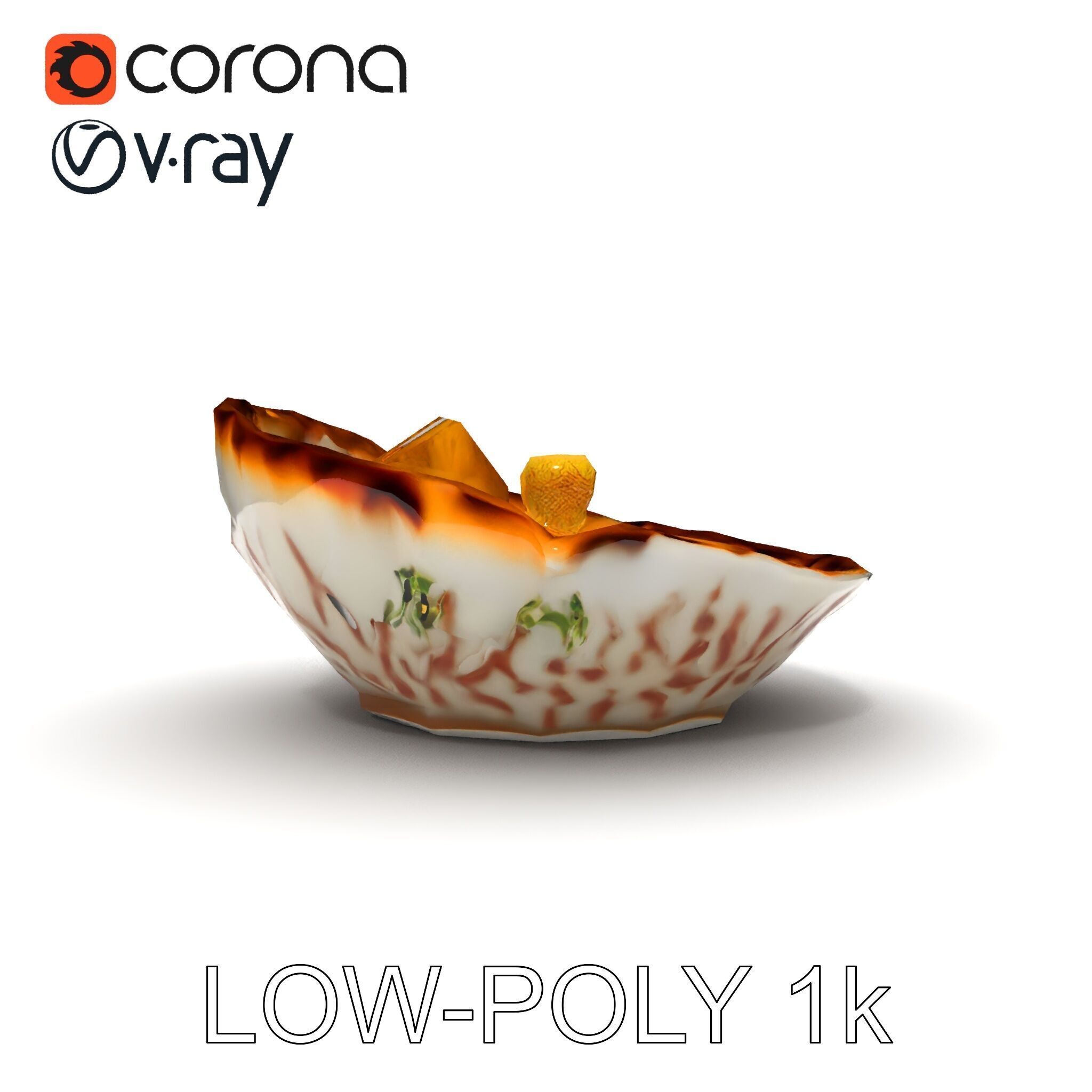 Elegant Dessert Dish with Shell Plate Model Pack Low-poly 3D model_7