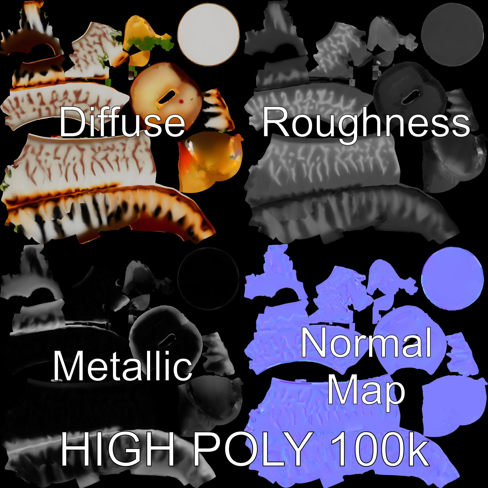 Elegant Dessert Dish with Shell Plate Model Pack Low-poly 3D model_2