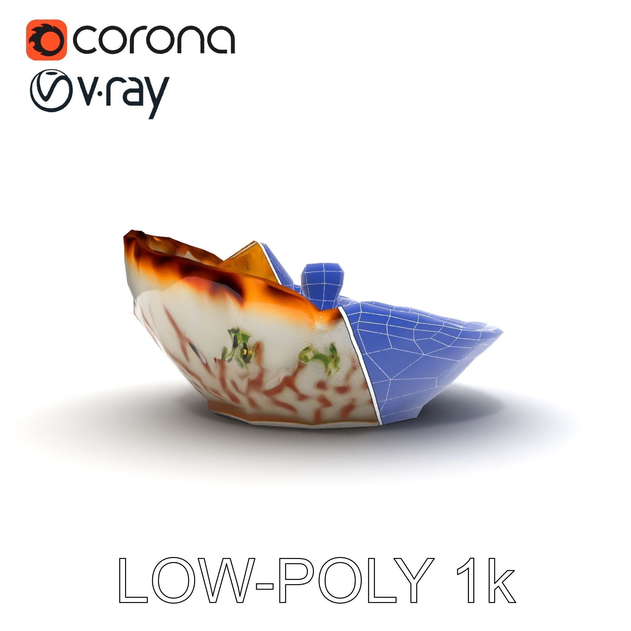 Elegant Dessert Dish with Shell Plate Model Pack Low-poly 3D model_16