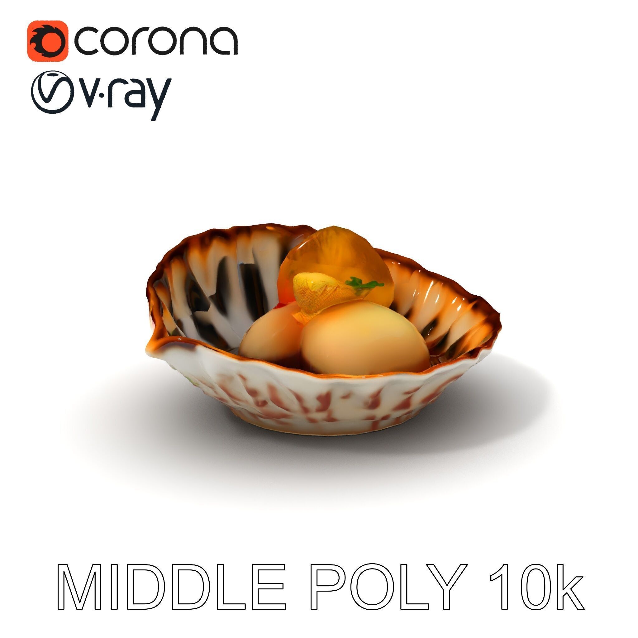 Elegant Dessert Dish with Shell Plate Model Pack Low-poly 3D model_9