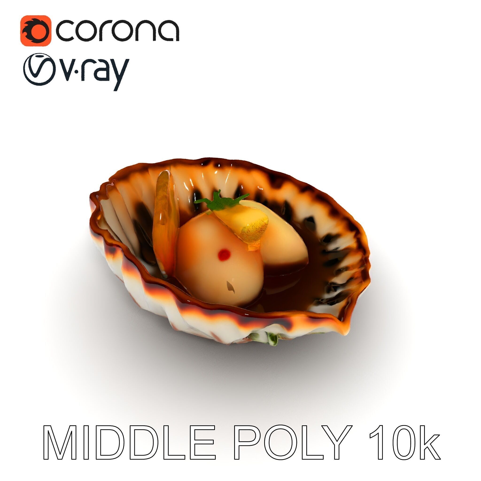 Elegant Dessert Dish with Shell Plate Model Pack Low-poly 3D model_15