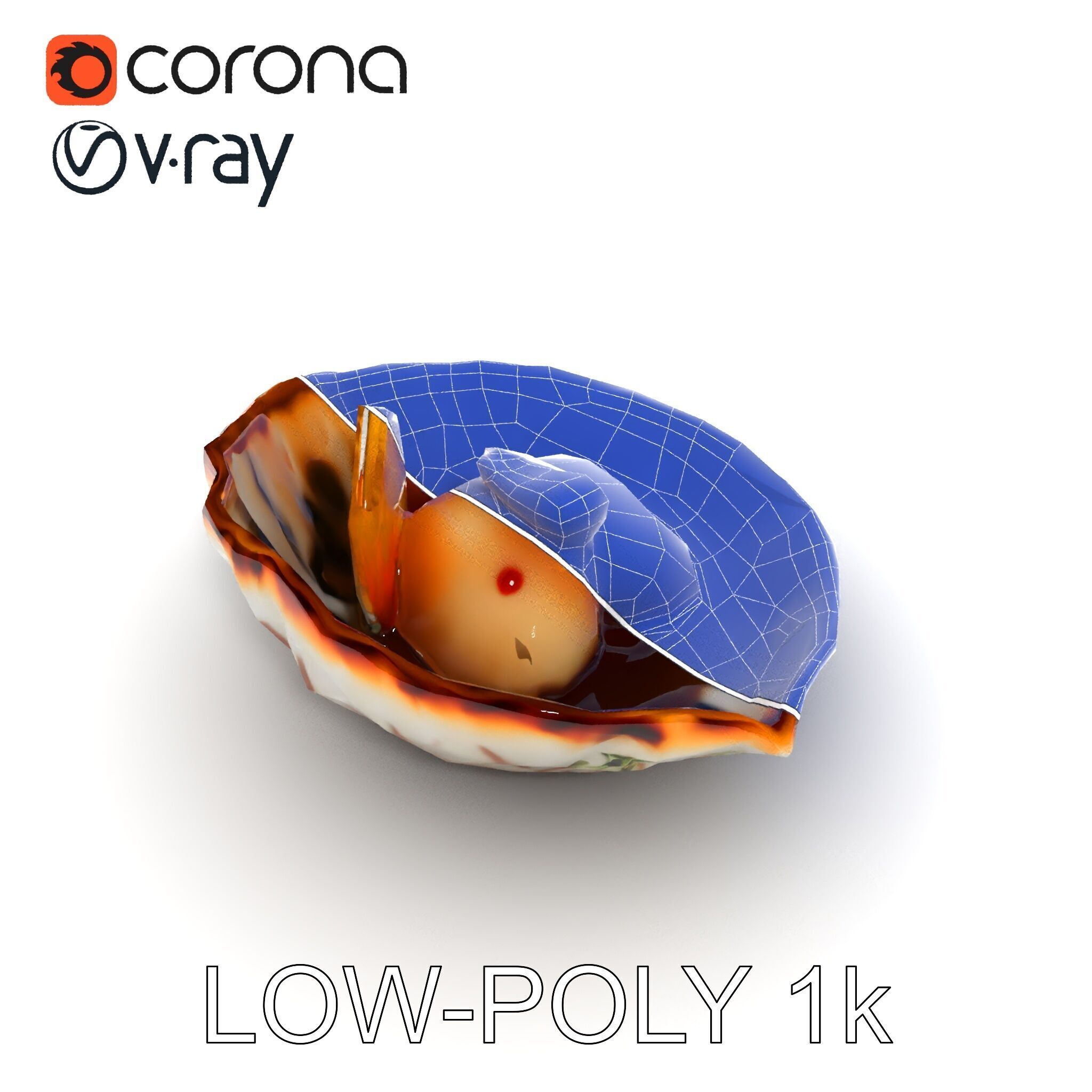 Elegant Dessert Dish with Shell Plate Model Pack Low-poly 3D model_10