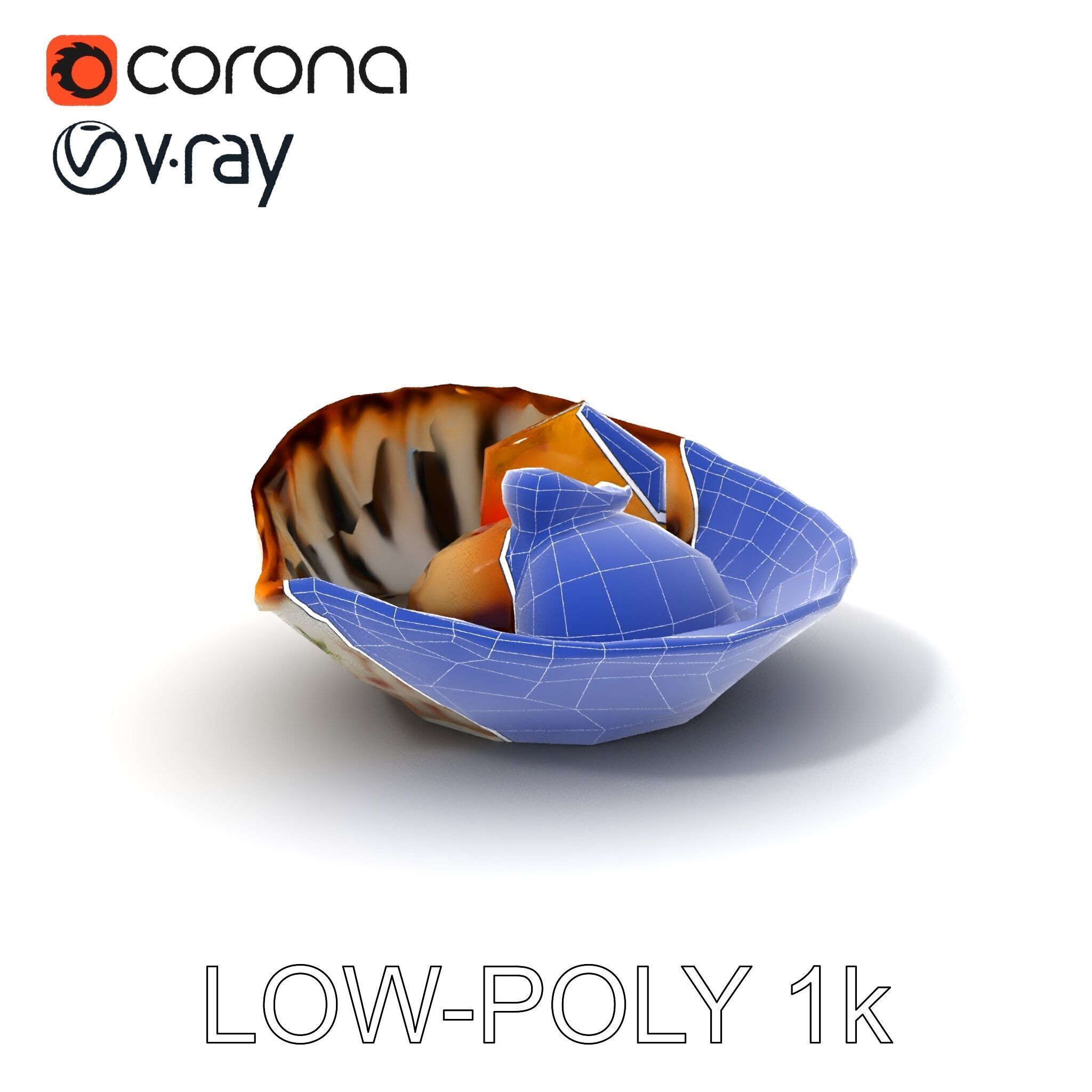 Elegant Dessert Dish with Shell Plate Model Pack Low-poly 3D model_32