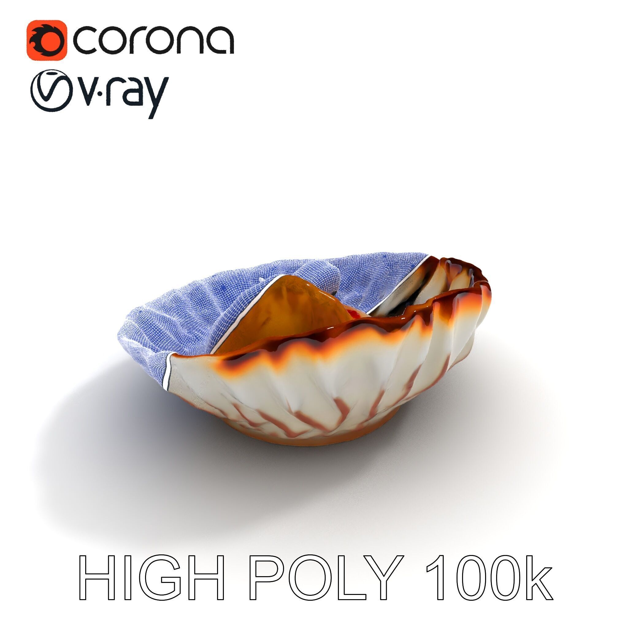 Elegant Dessert Dish with Shell Plate Model Pack Low-poly 3D model_30