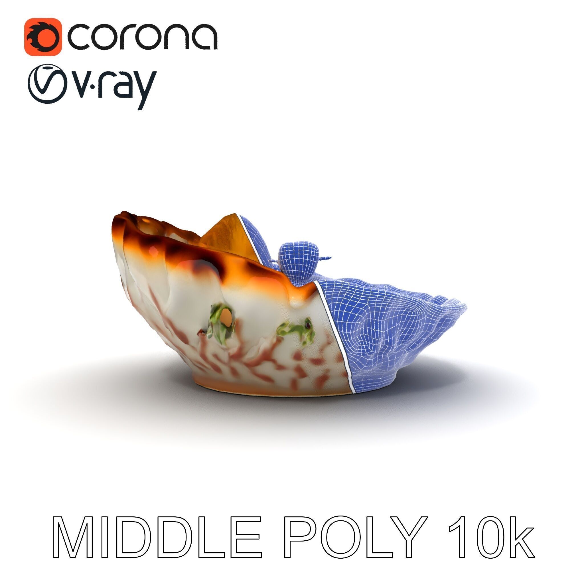 Elegant Dessert Dish with Shell Plate Model Pack Low-poly 3D model_12