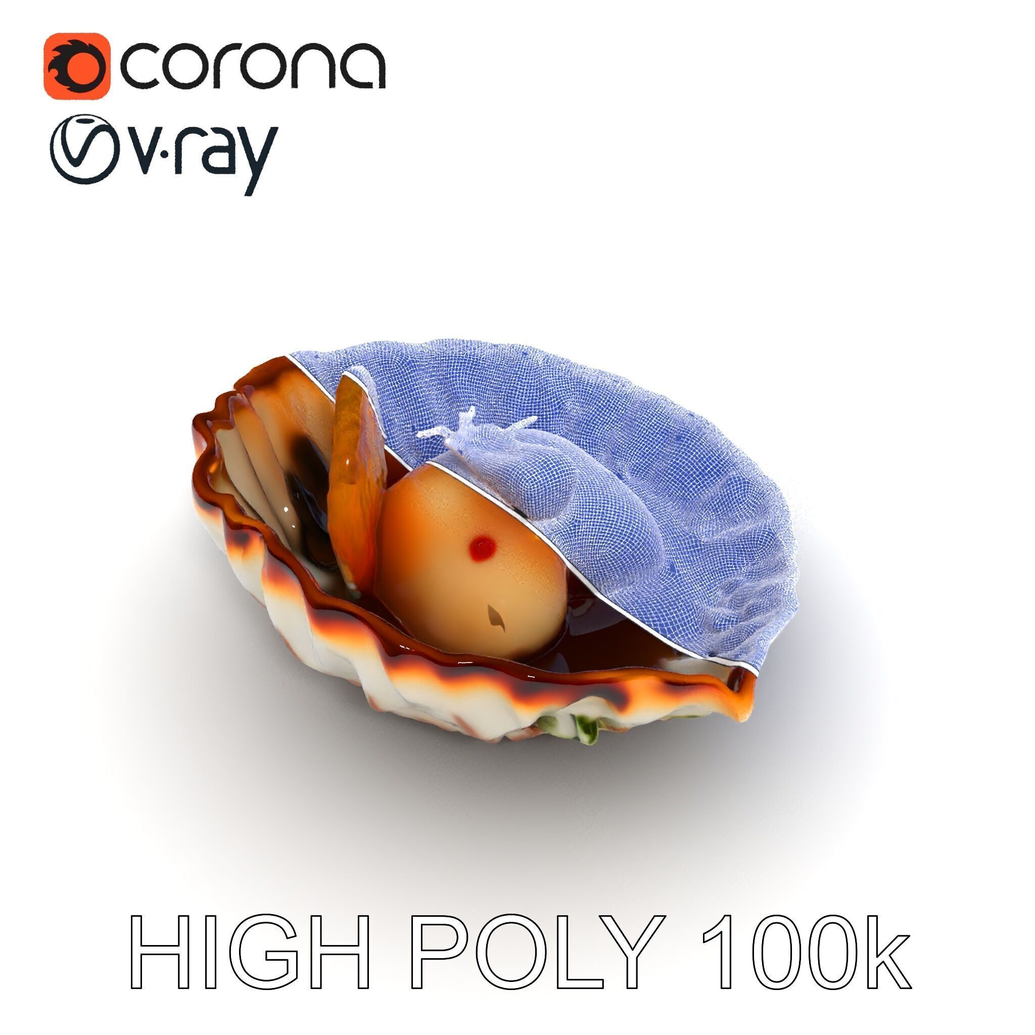 Elegant Dessert Dish with Shell Plate Model Pack Low-poly 3D model_27