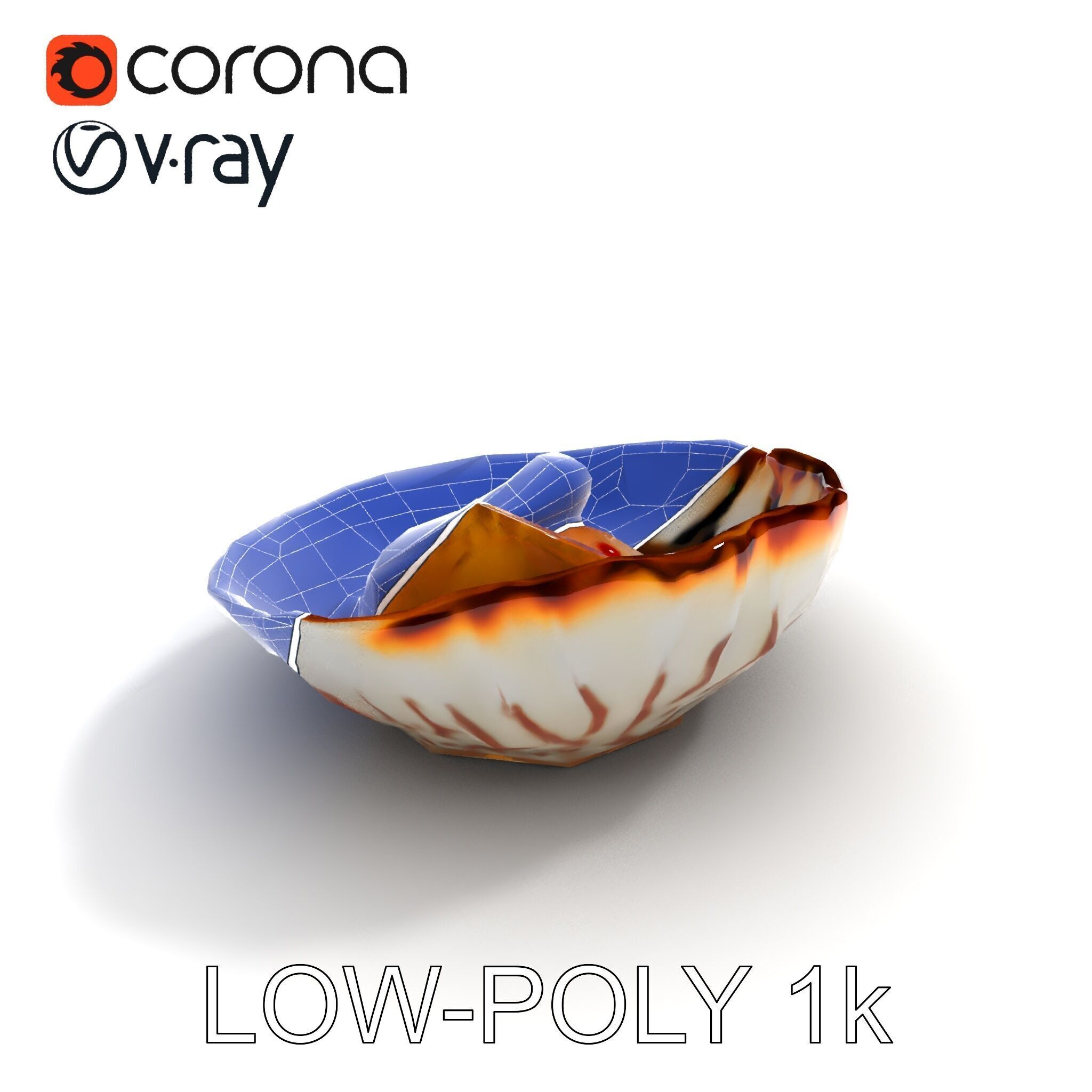 Elegant Dessert Dish with Shell Plate Model Pack Low-poly 3D model_13