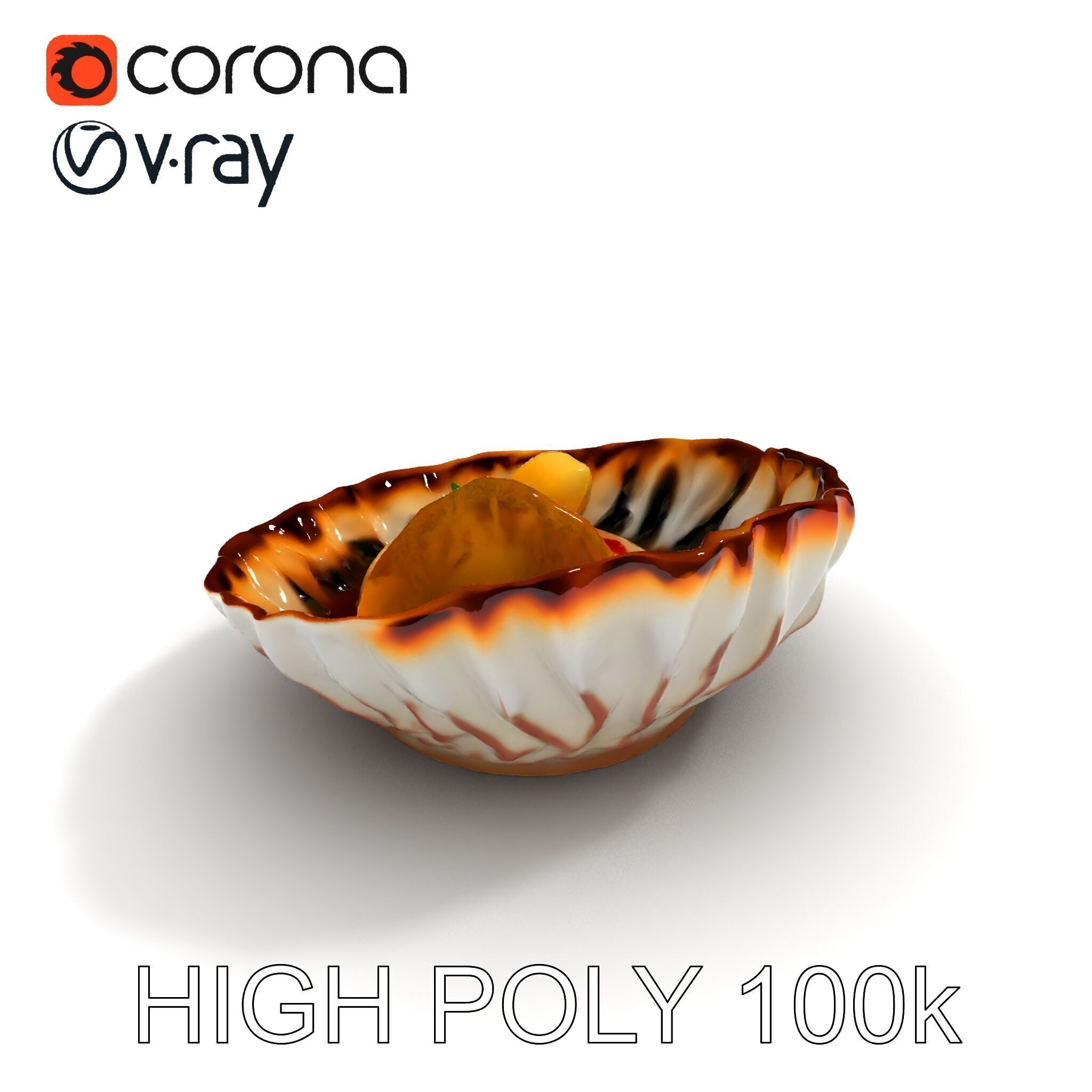 Elegant Dessert Dish with Shell Plate Model Pack Low-poly 3D model_8
