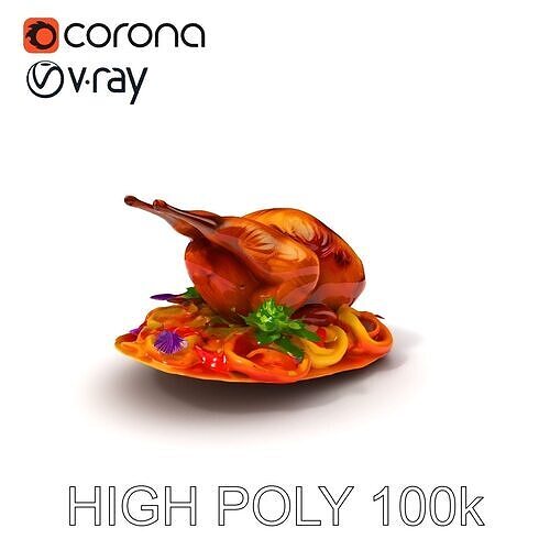 Gourmet Roasted Duck with Pasta Model Pack Low-poly 3D model