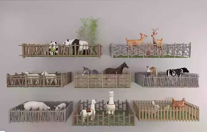 The combination of alpacas  pigs  chickens and pandas 3D model