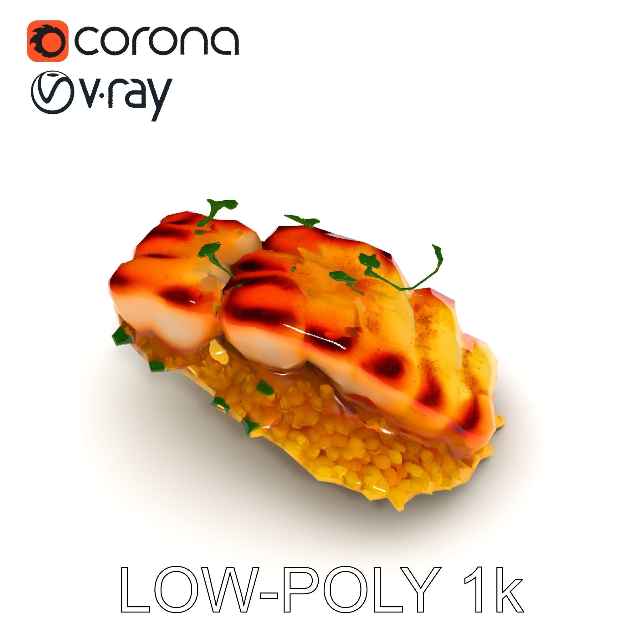 Grilled Fish Dish D Model Pack Low-poly 3D model_17