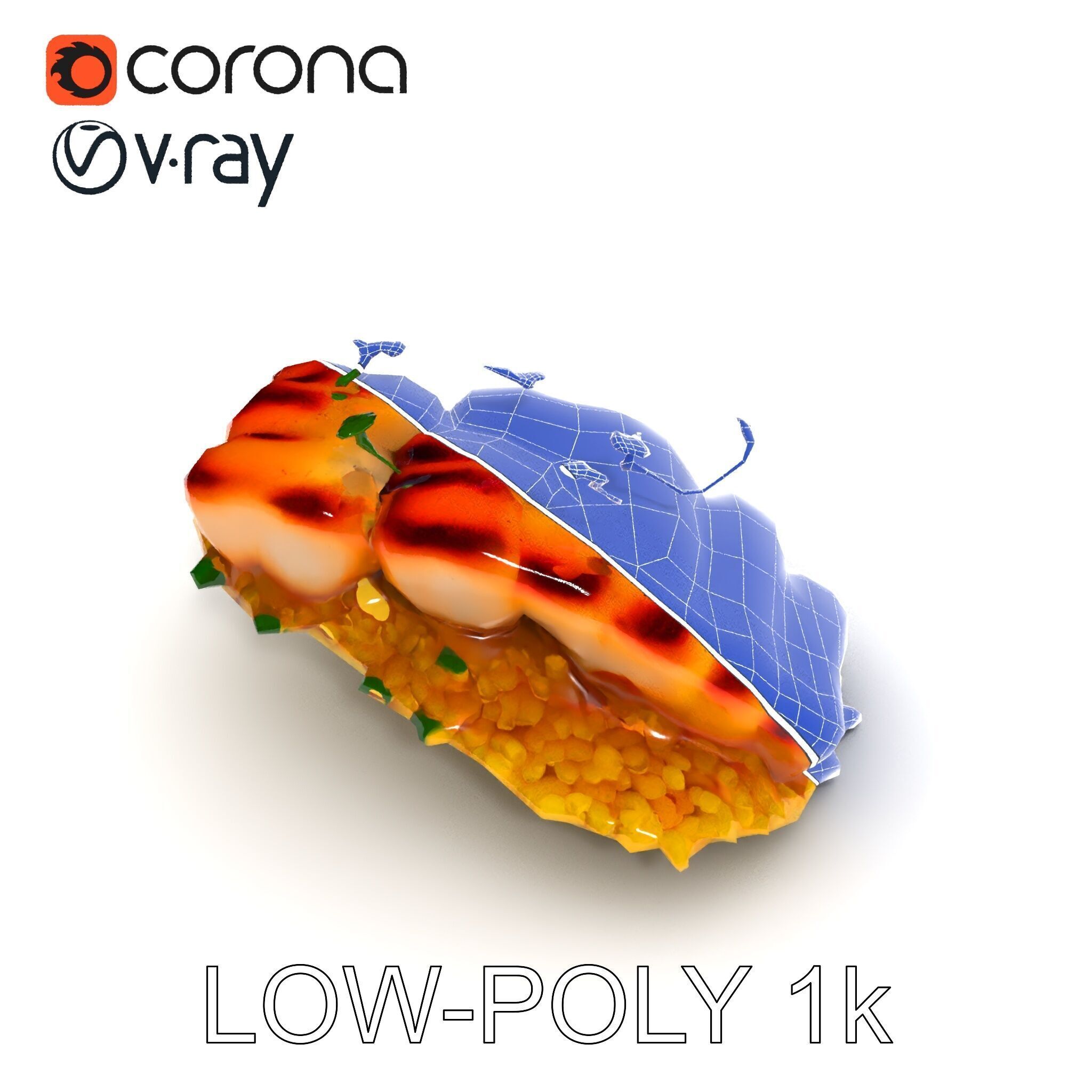 Grilled Fish Dish D Model Pack Low-poly 3D model_35