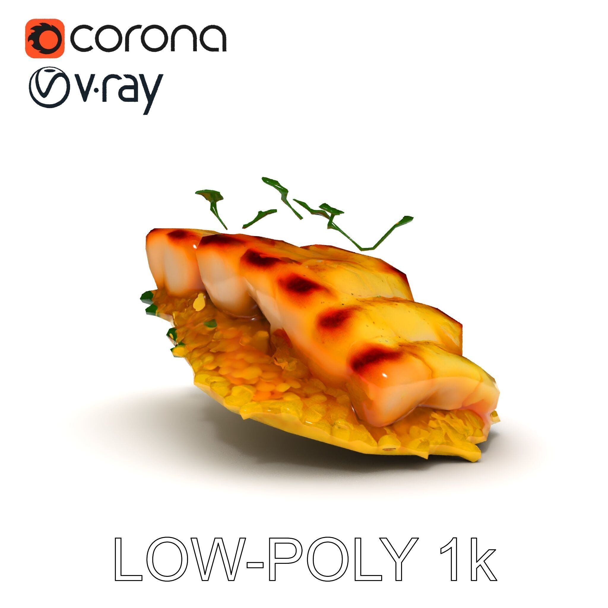 Grilled Fish Dish D Model Pack Low-poly 3D model_26