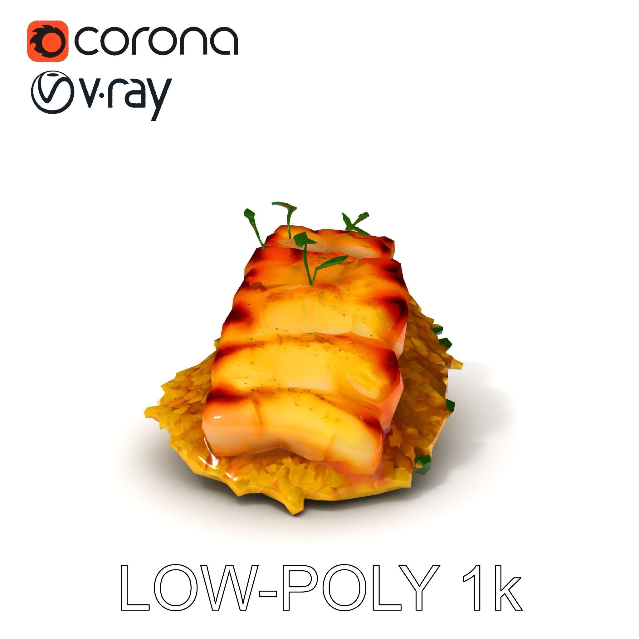 Grilled Fish Dish D Model Pack Low-poly 3D model_7