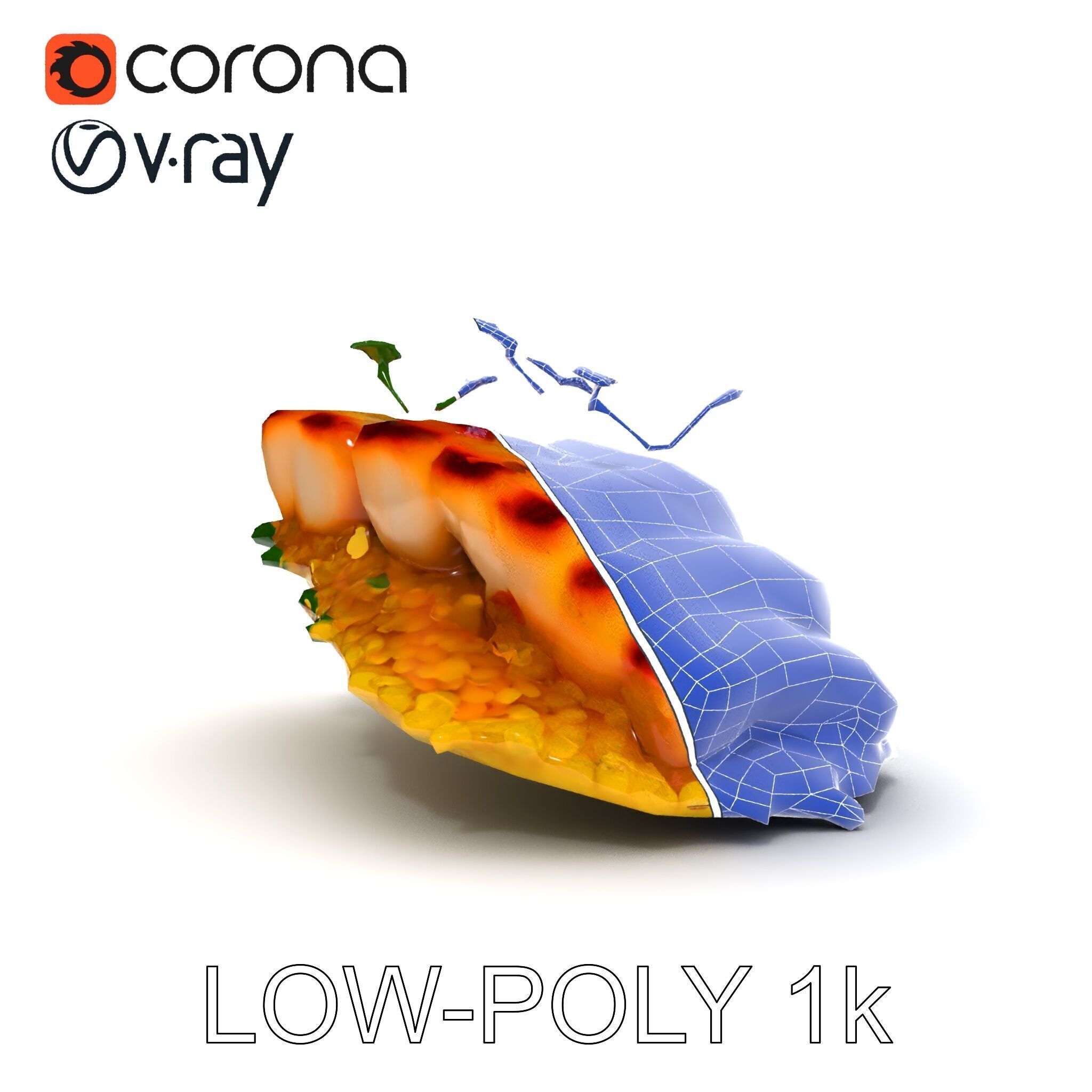 Grilled Fish Dish D Model Pack Low-poly 3D model_32