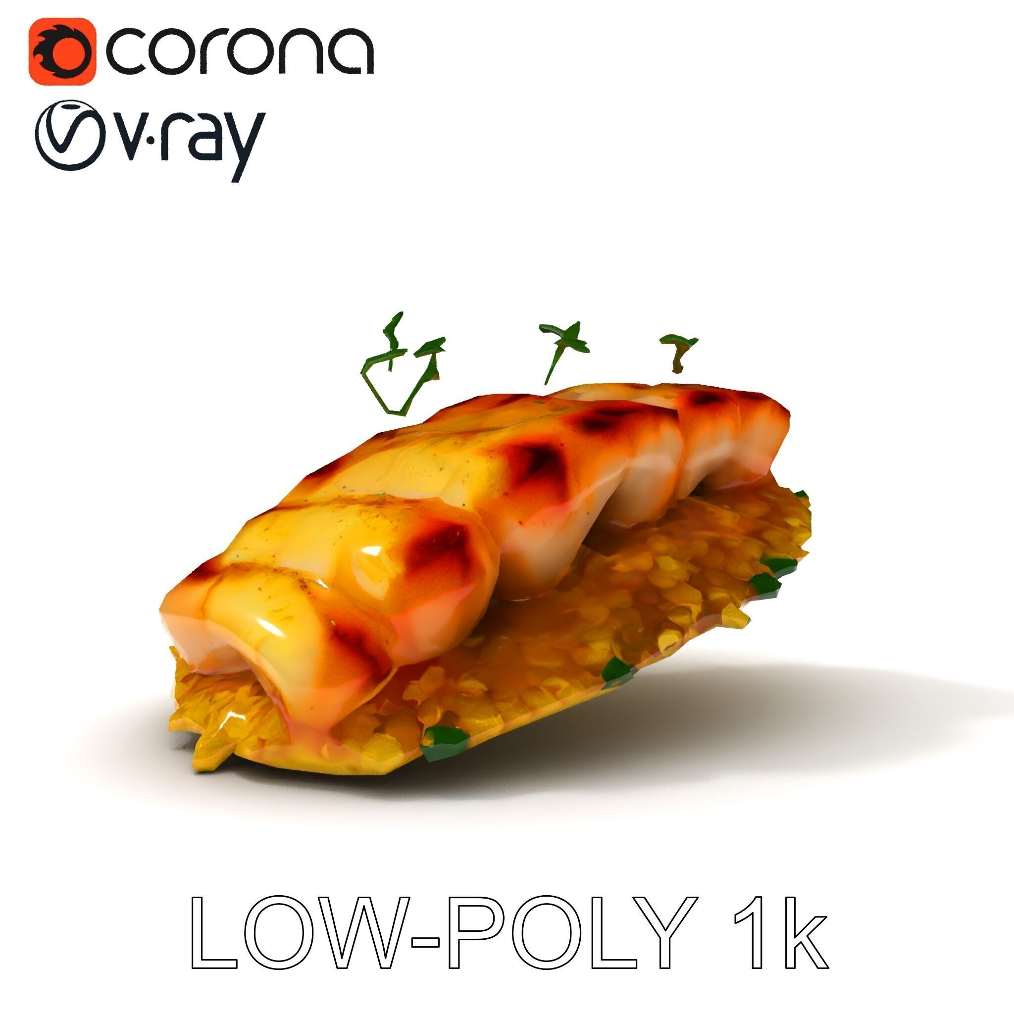 Grilled Fish Dish D Model Pack Low-poly 3D model_11