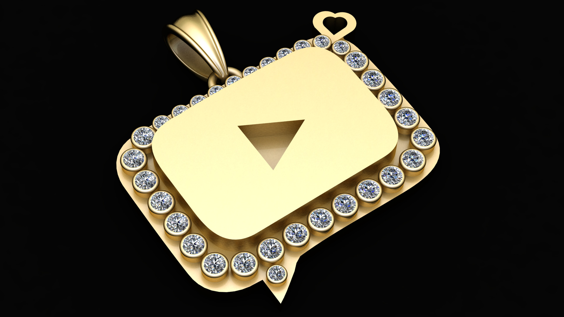MOISSANITE Iced Youtube  PANDANT 3D PRINTABLE MODAL  3D print model_1