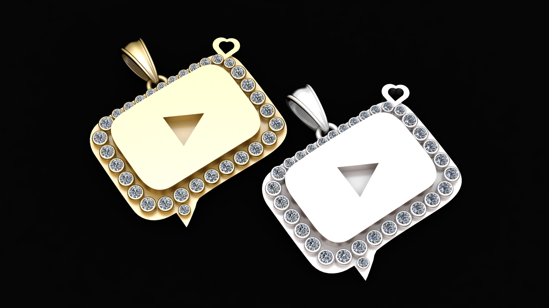 MOISSANITE Iced Youtube  PANDANT 3D PRINTABLE MODAL  3D print model_2