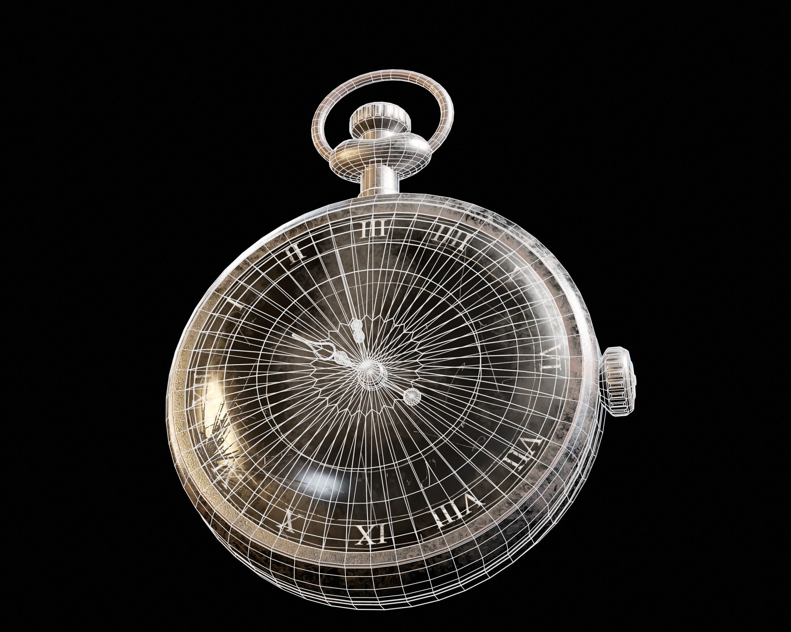 Damaged Victorian Stopwatch Low-poly 3D model_13