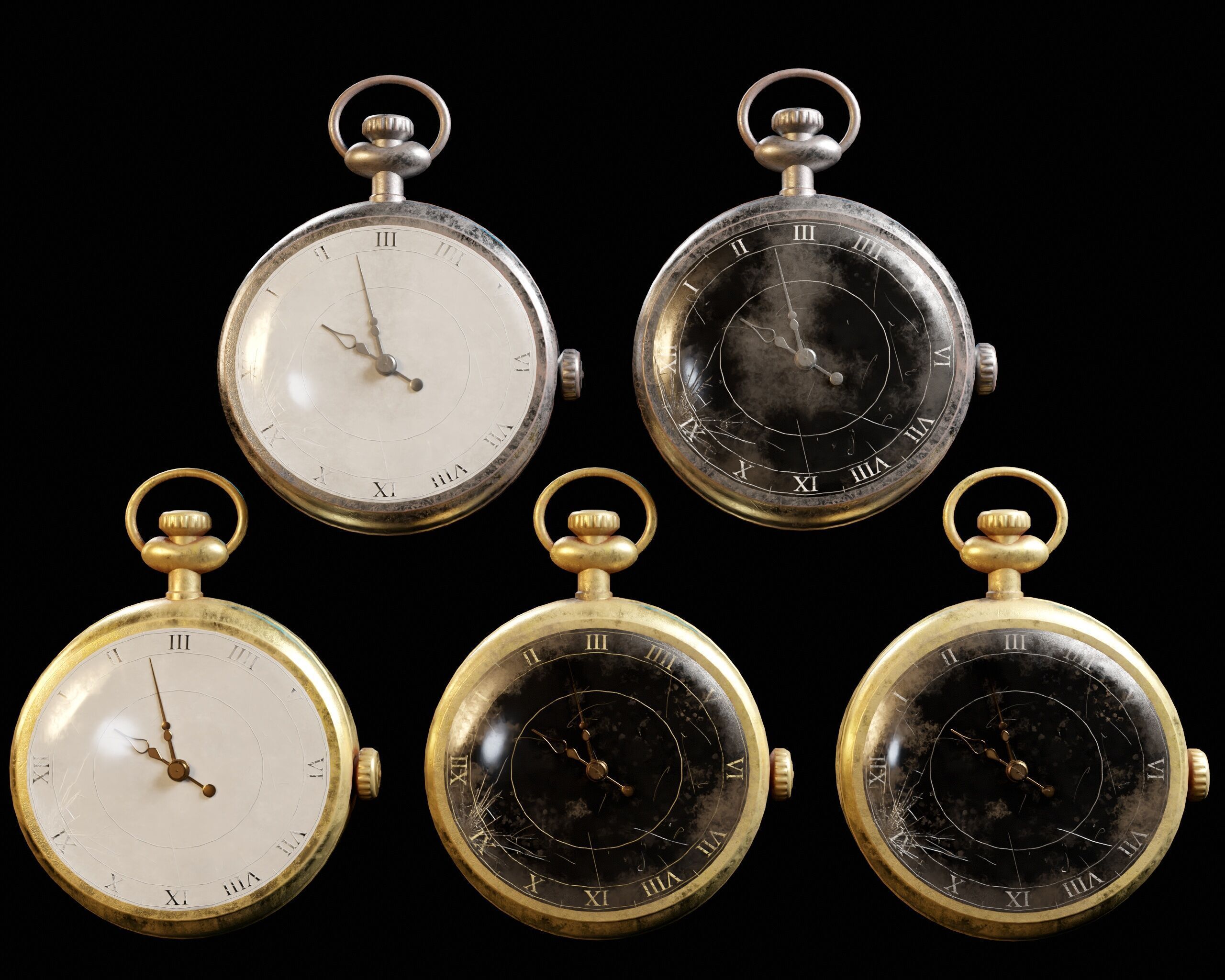 Damaged Victorian Stopwatch Low-poly 3D model_4