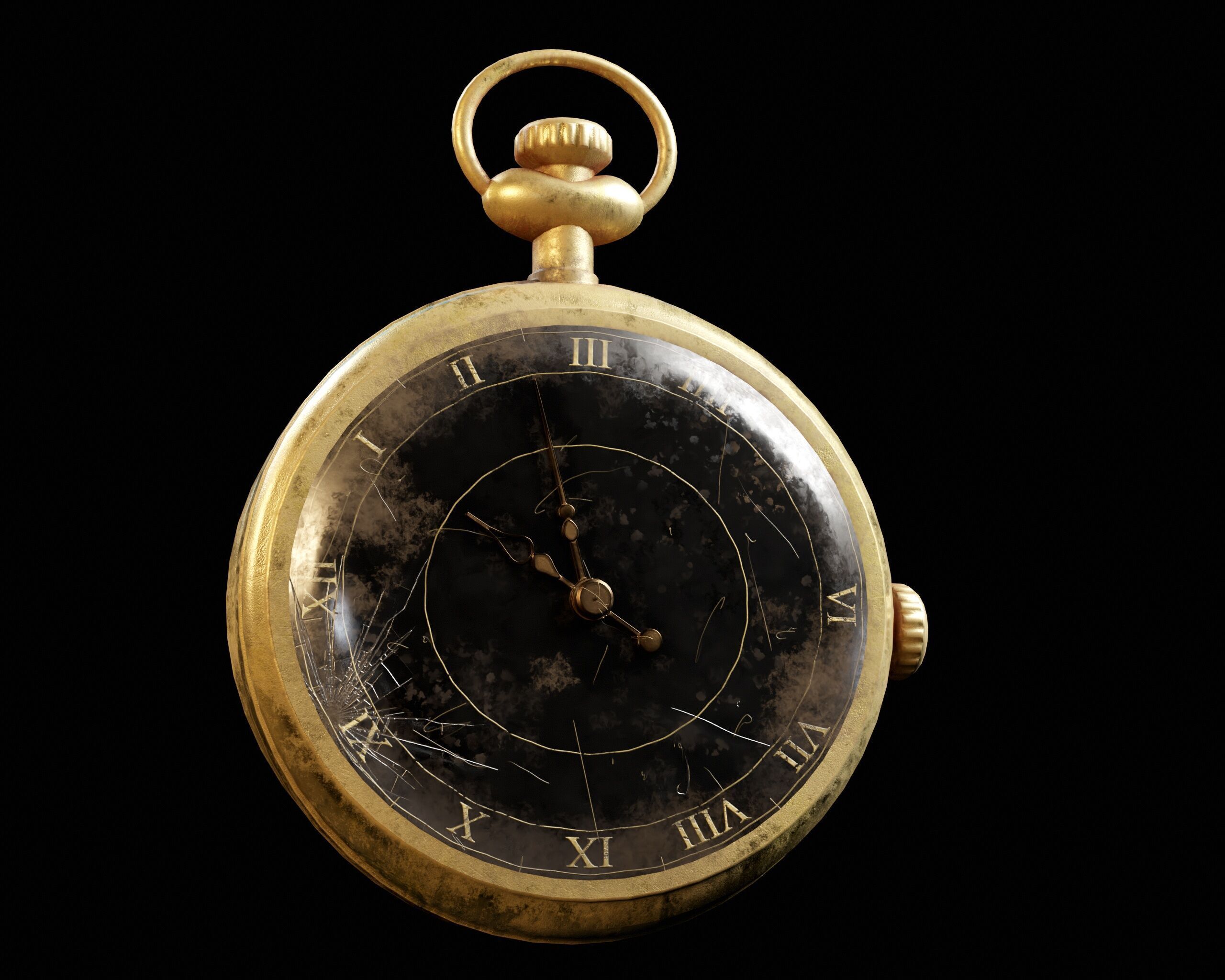 Damaged Victorian Stopwatch Low-poly 3D model_8