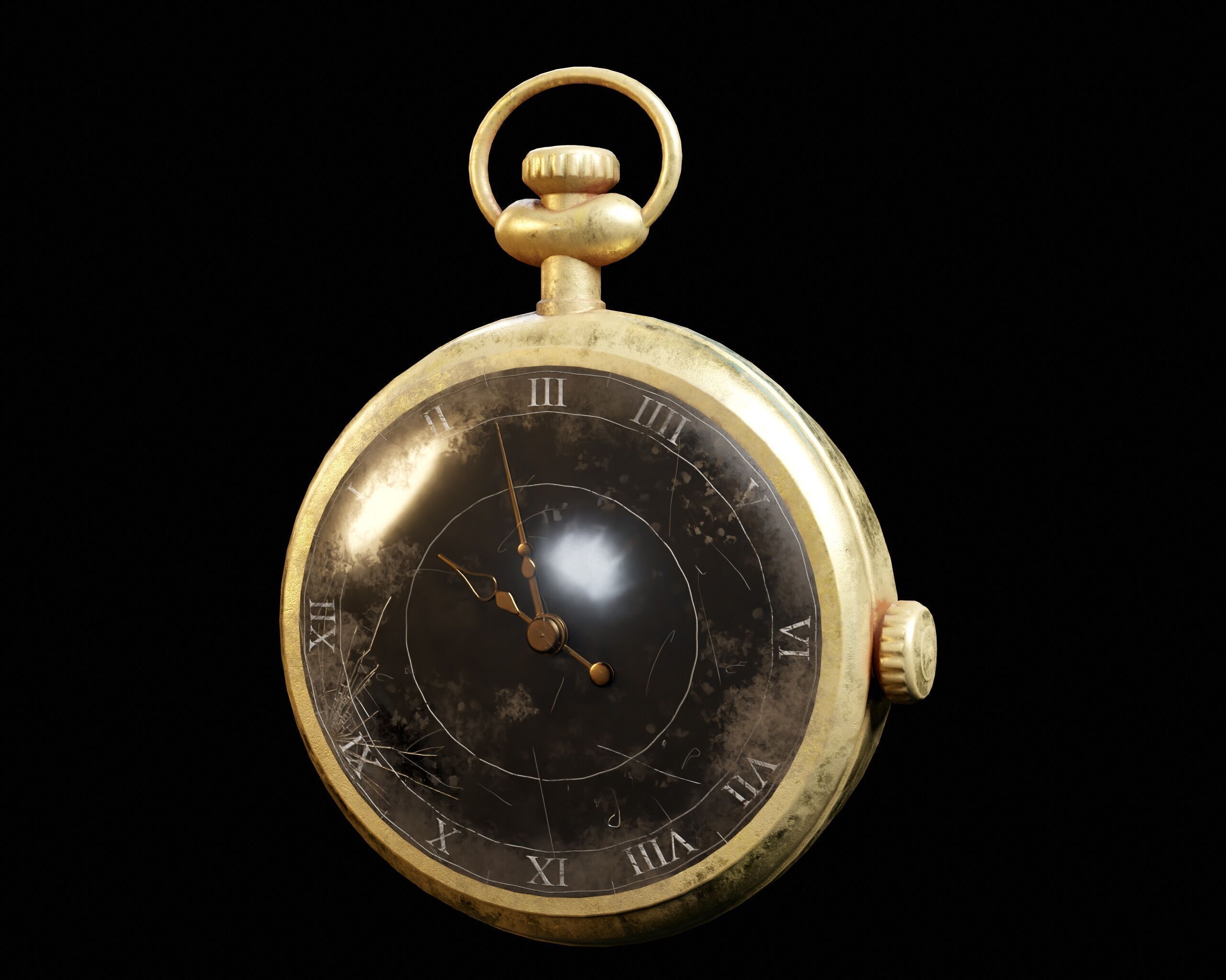 Damaged Victorian Stopwatch Low-poly 3D model_10