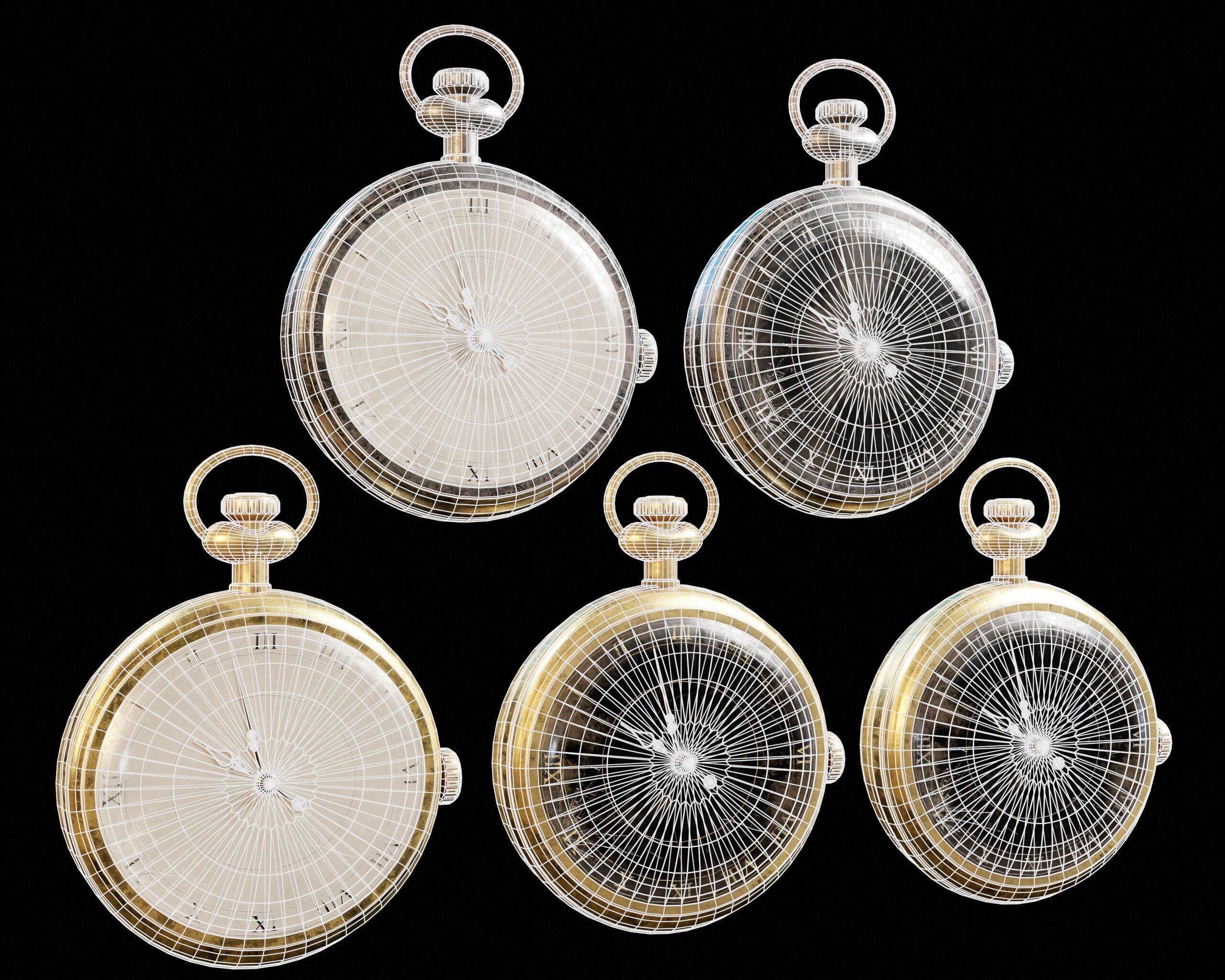 Damaged Victorian Stopwatch Low-poly 3D model_3