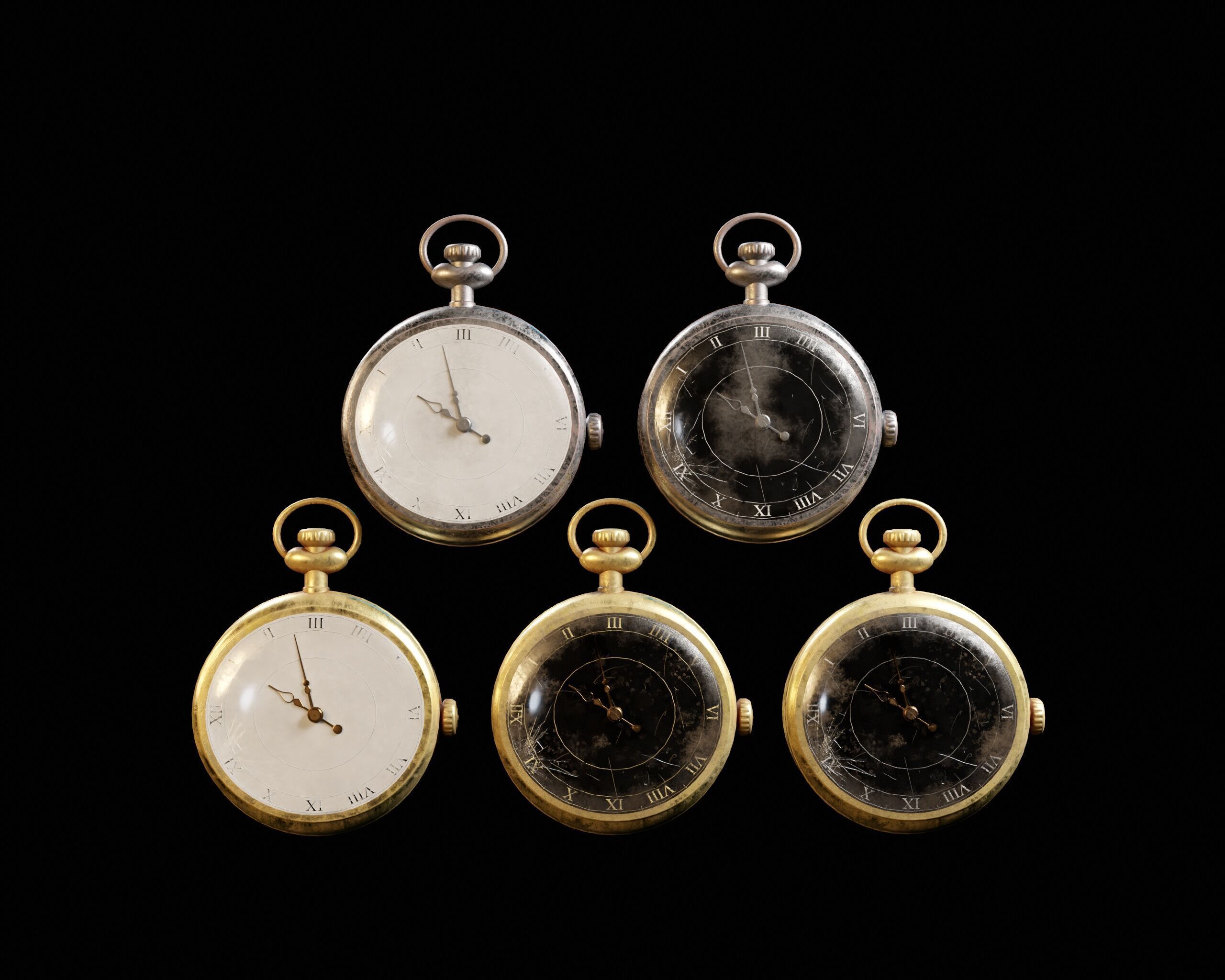 Damaged Victorian Stopwatch Low-poly 3D model_16