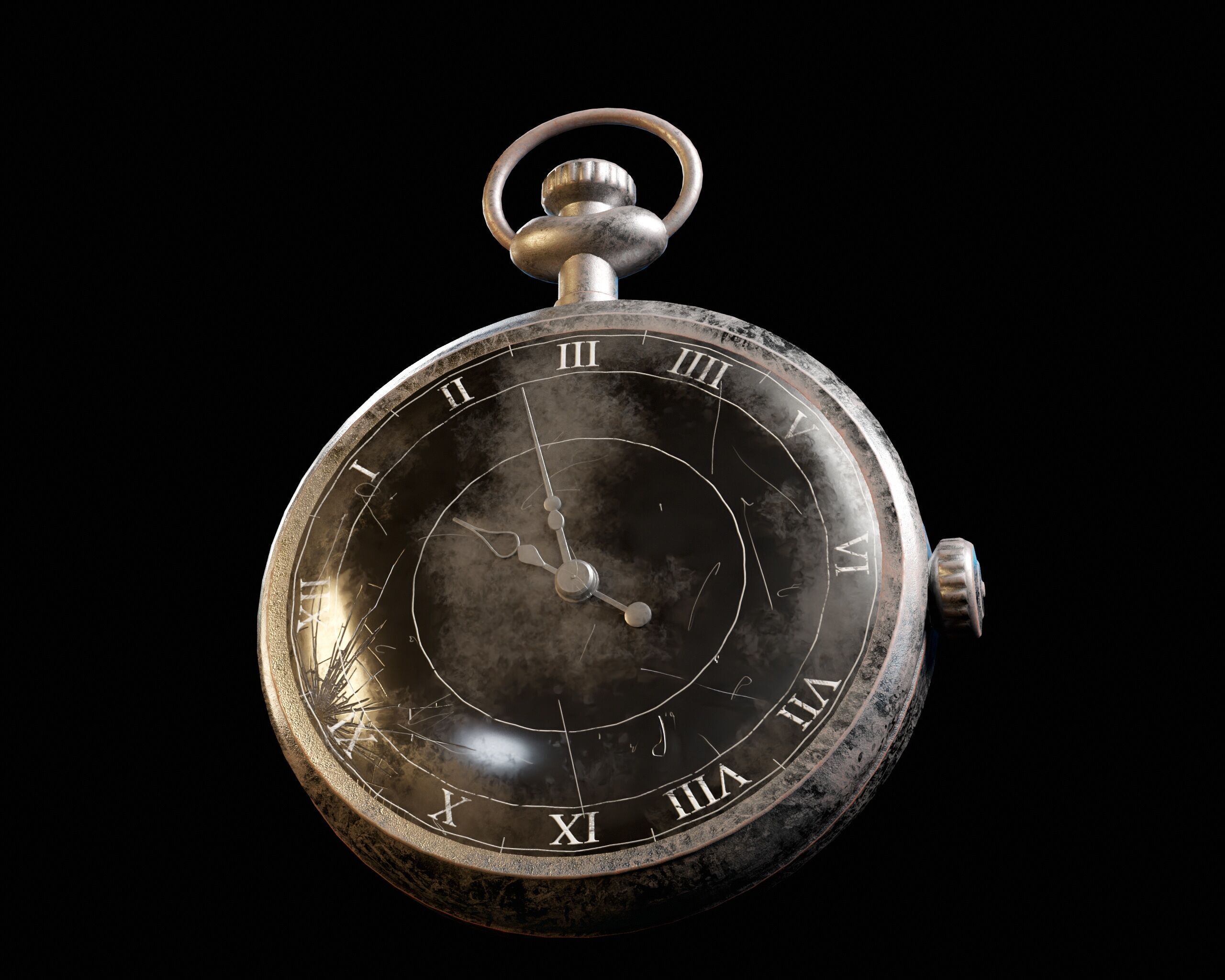 Damaged Victorian Stopwatch Low-poly 3D model_12