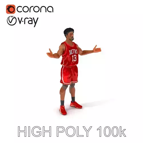 Basketball Player Character Model in Red Jersey and Shorts Low-poly 3D model