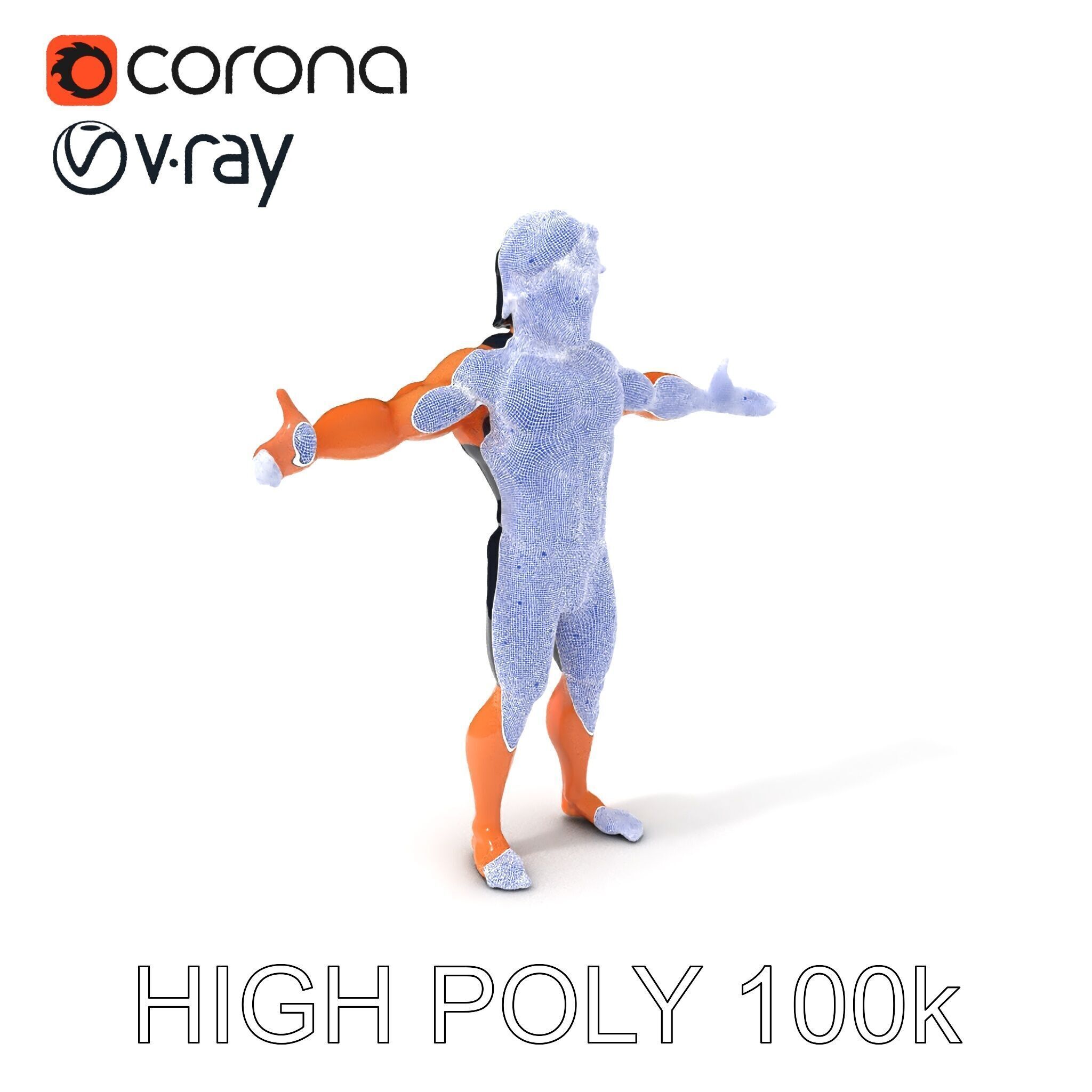 Athletic D Character Model in Black Suit for Animation and Games Low-poly 3D model_3