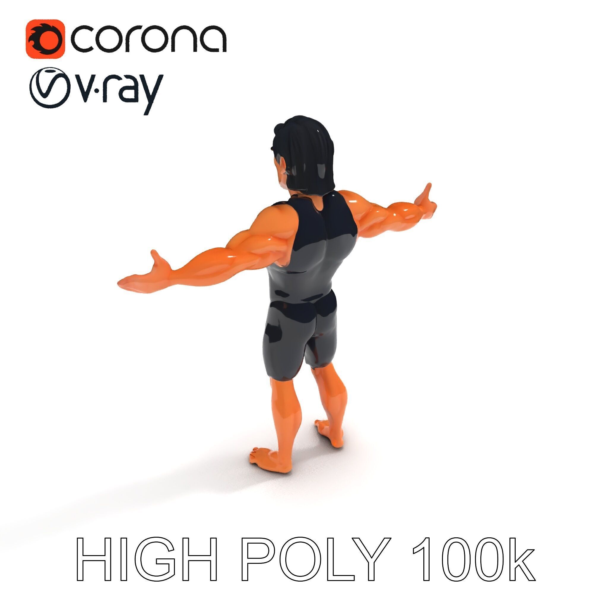 Athletic D Character Model in Black Suit for Animation and Games Low-poly 3D model_31