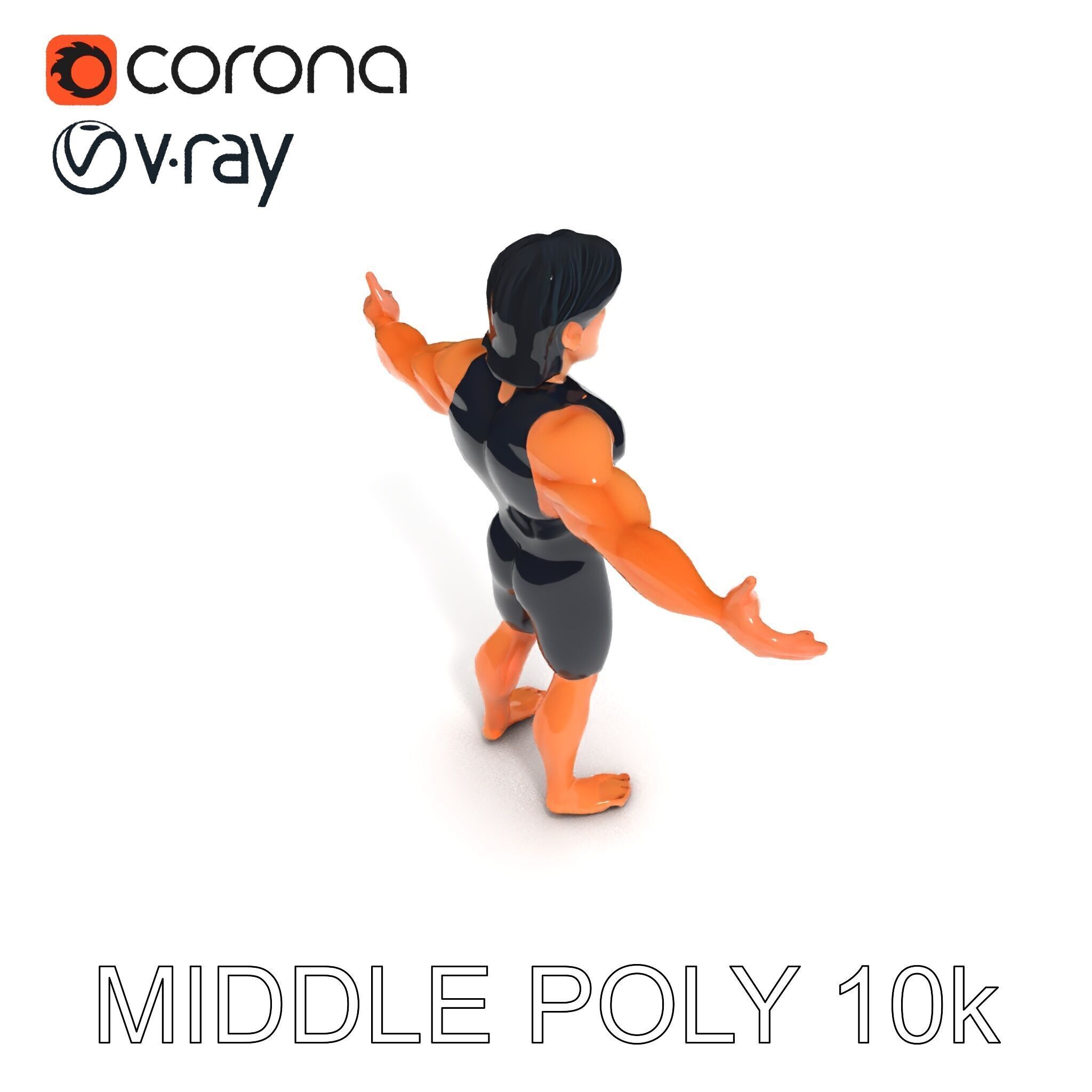 Athletic D Character Model in Black Suit for Animation and Games Low-poly 3D model_11