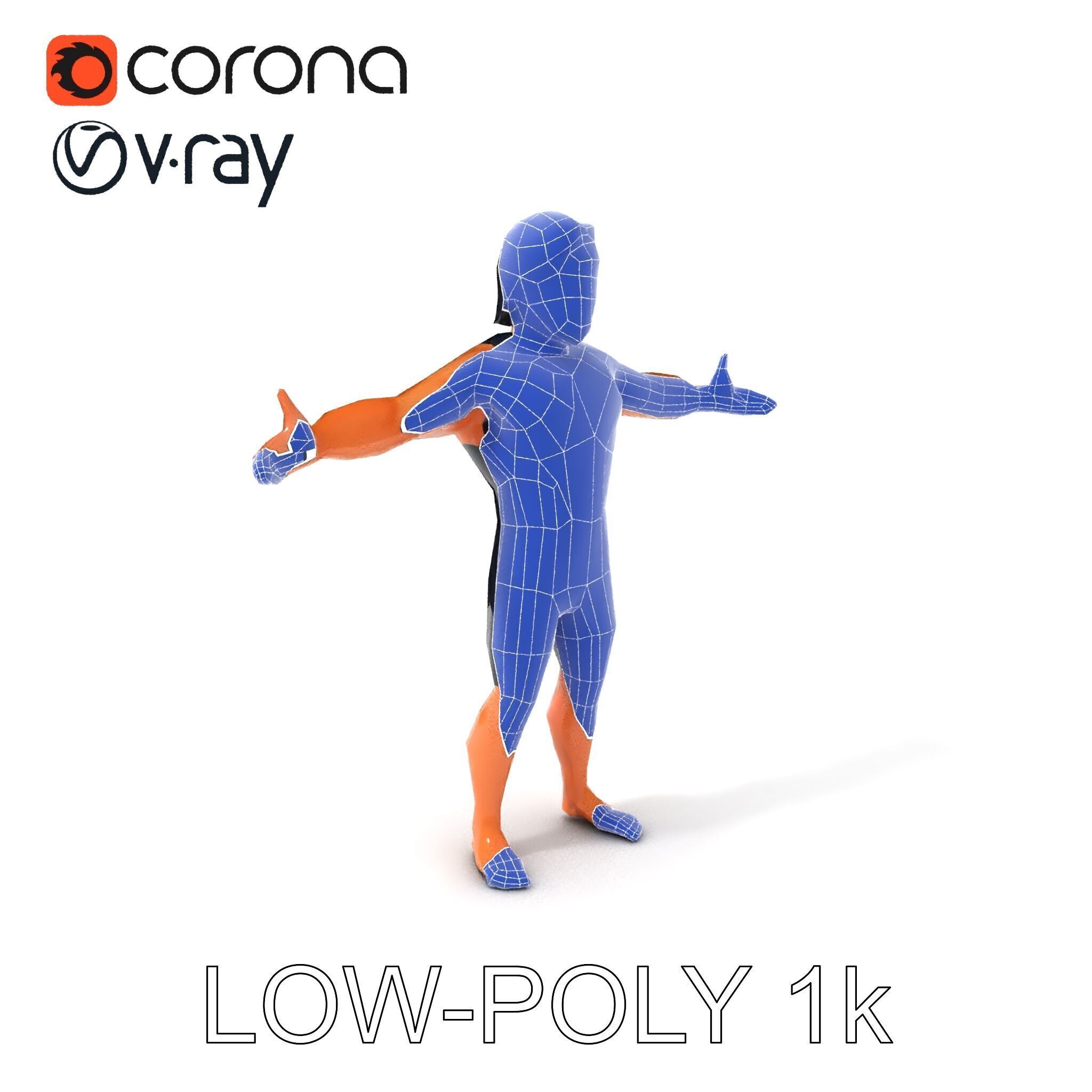 Athletic D Character Model in Black Suit for Animation and Games Low-poly 3D model_21