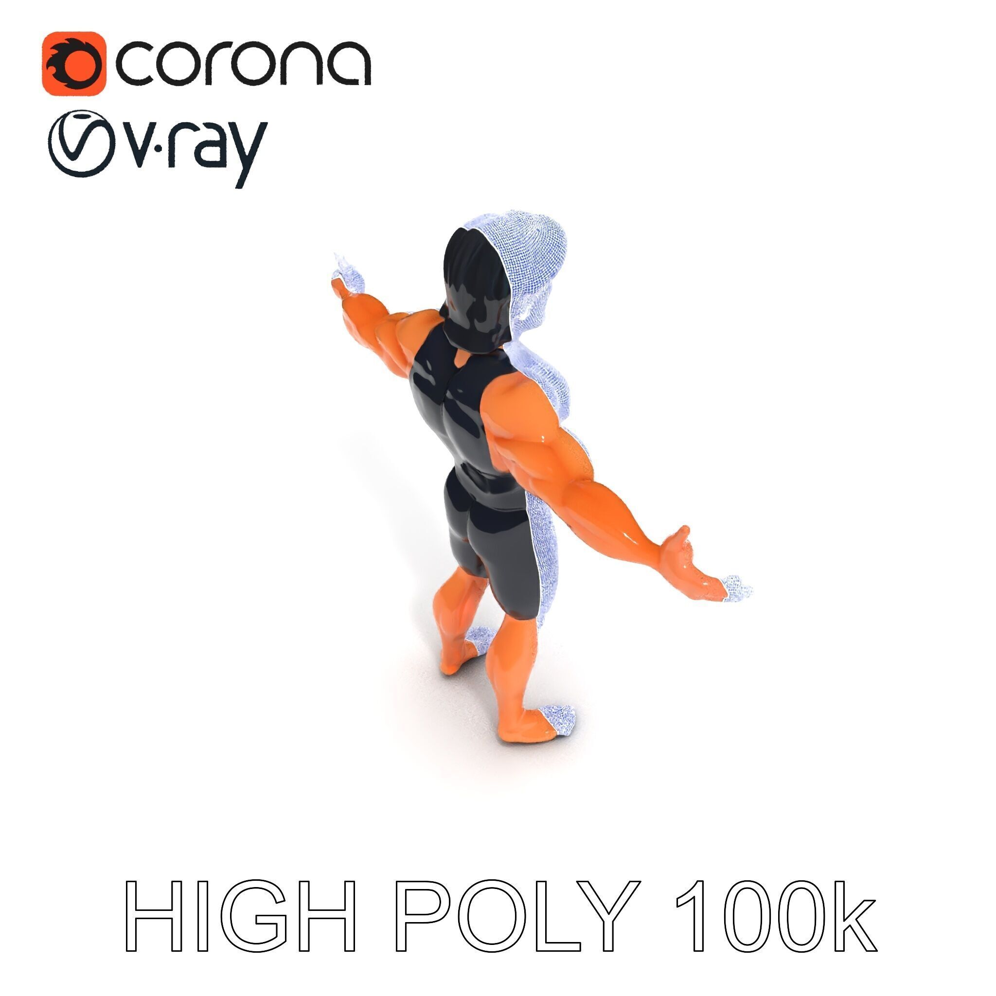 Athletic D Character Model in Black Suit for Animation and Games Low-poly 3D model_19