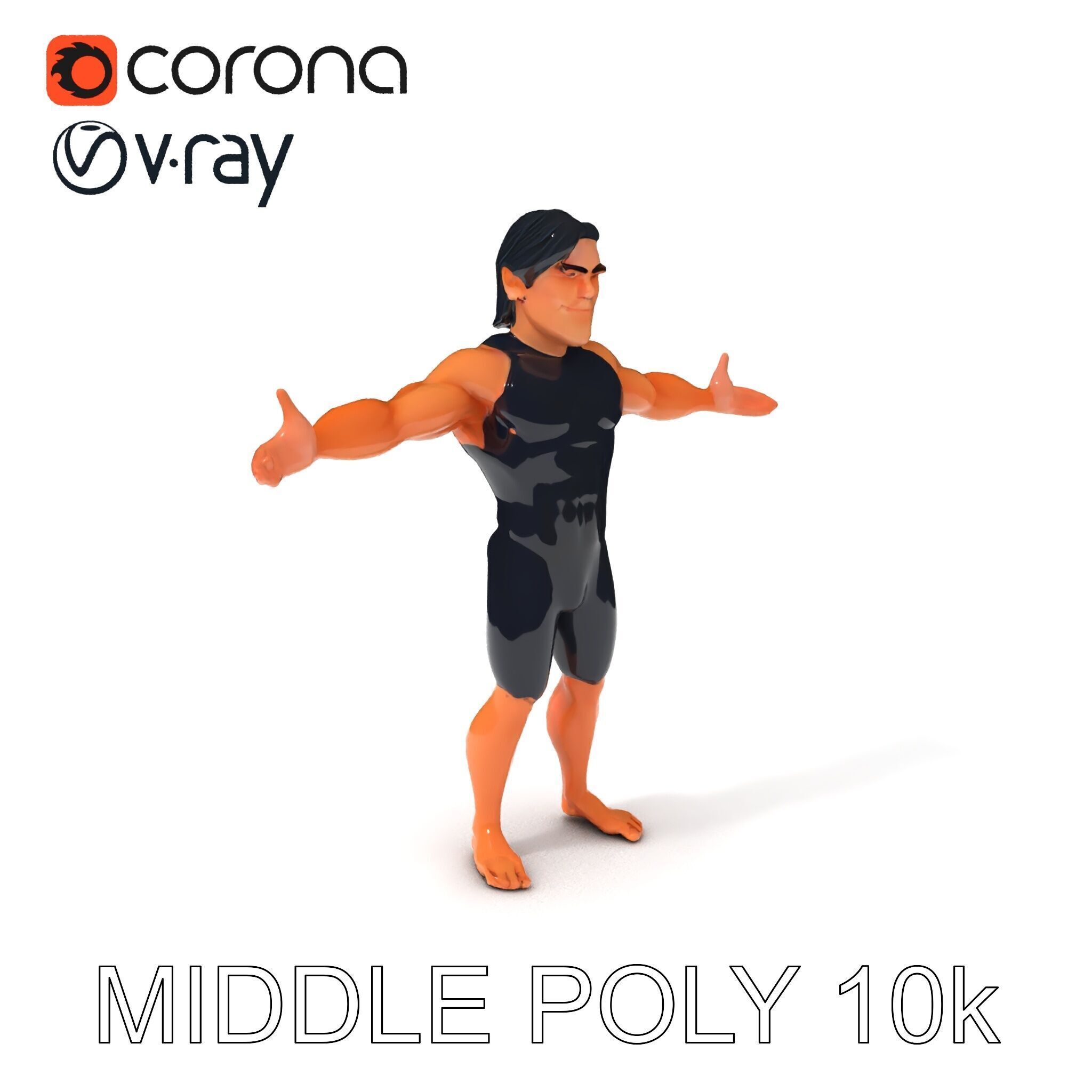 Athletic D Character Model in Black Suit for Animation and Games Low-poly 3D model_32