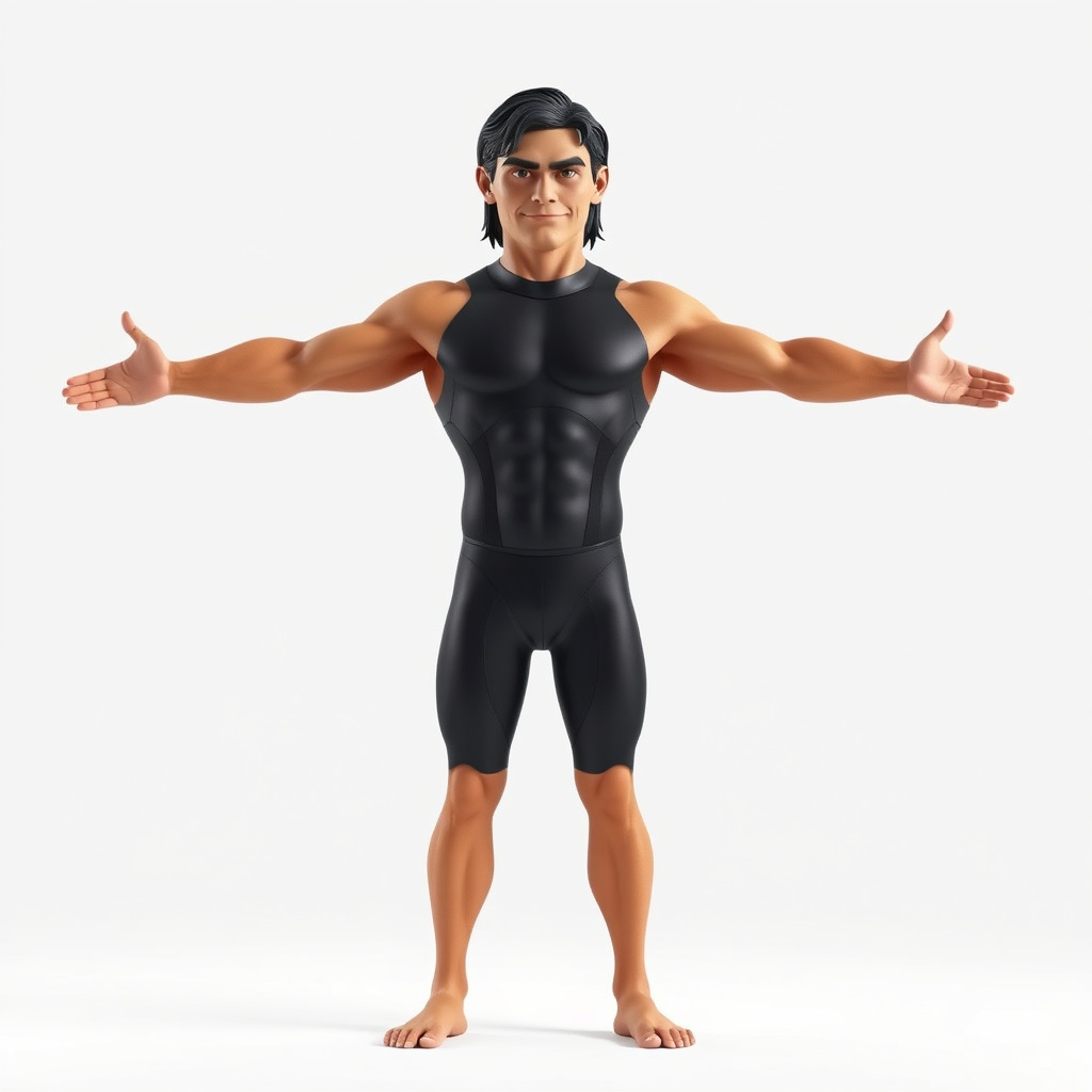 Athletic D Character Model in Black Suit for Animation and Games Low-poly 3D model_4